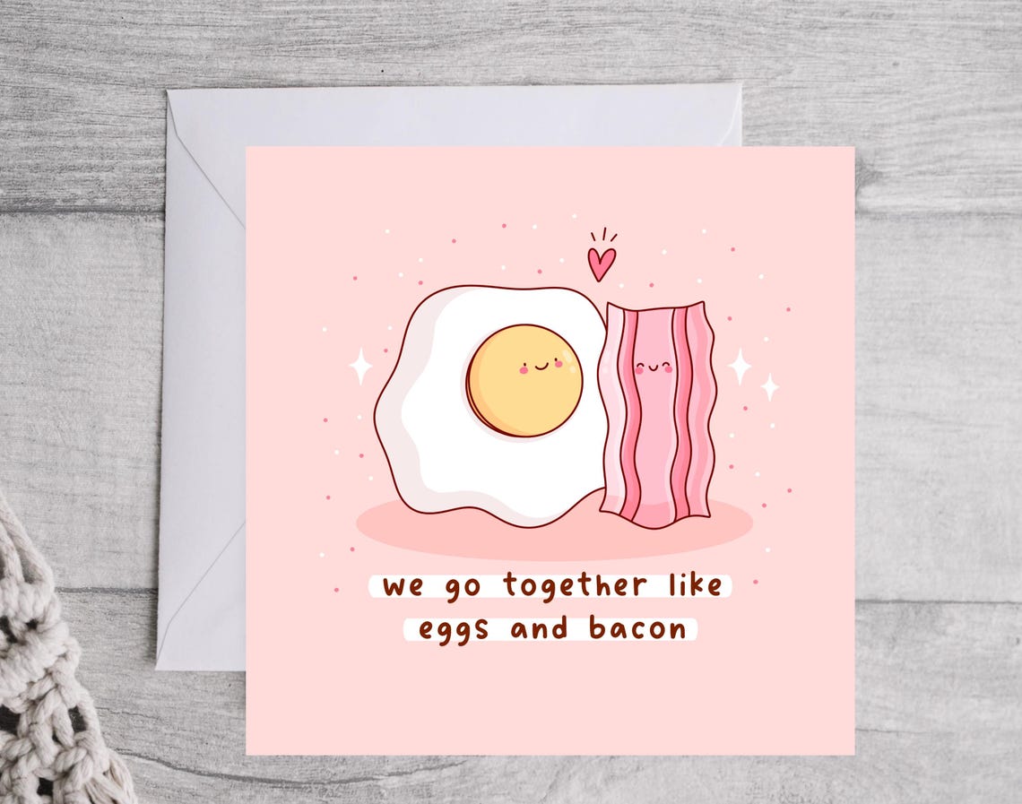 Kawaii We Go Together Like Eggs and Bacon Pun Love Art Print - Image 4