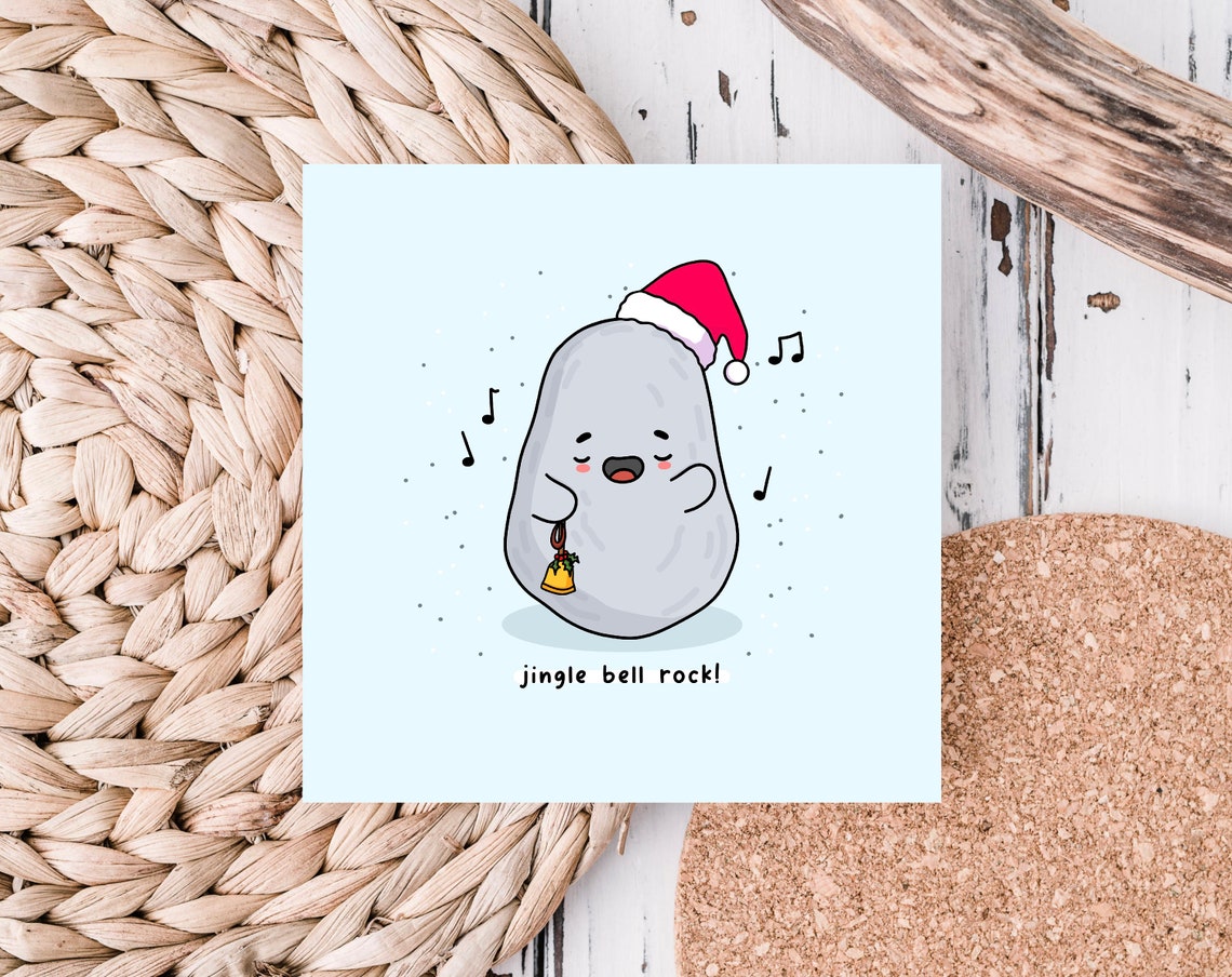 Jingle Bell Rock Singing Stone Christmas Illustrated Card Print - Image 2