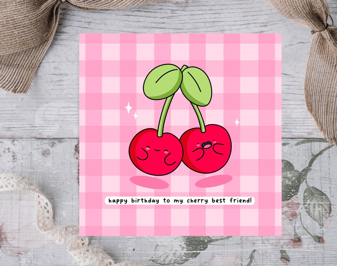 Kawaii Happy Birthday to My Cherry Best Friend Pun Art Print - Image 2