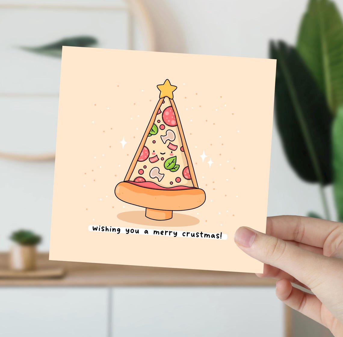 Wishing You a Merry Crustmas Pizza Tree Holiday Pun Card Poster - Image 4