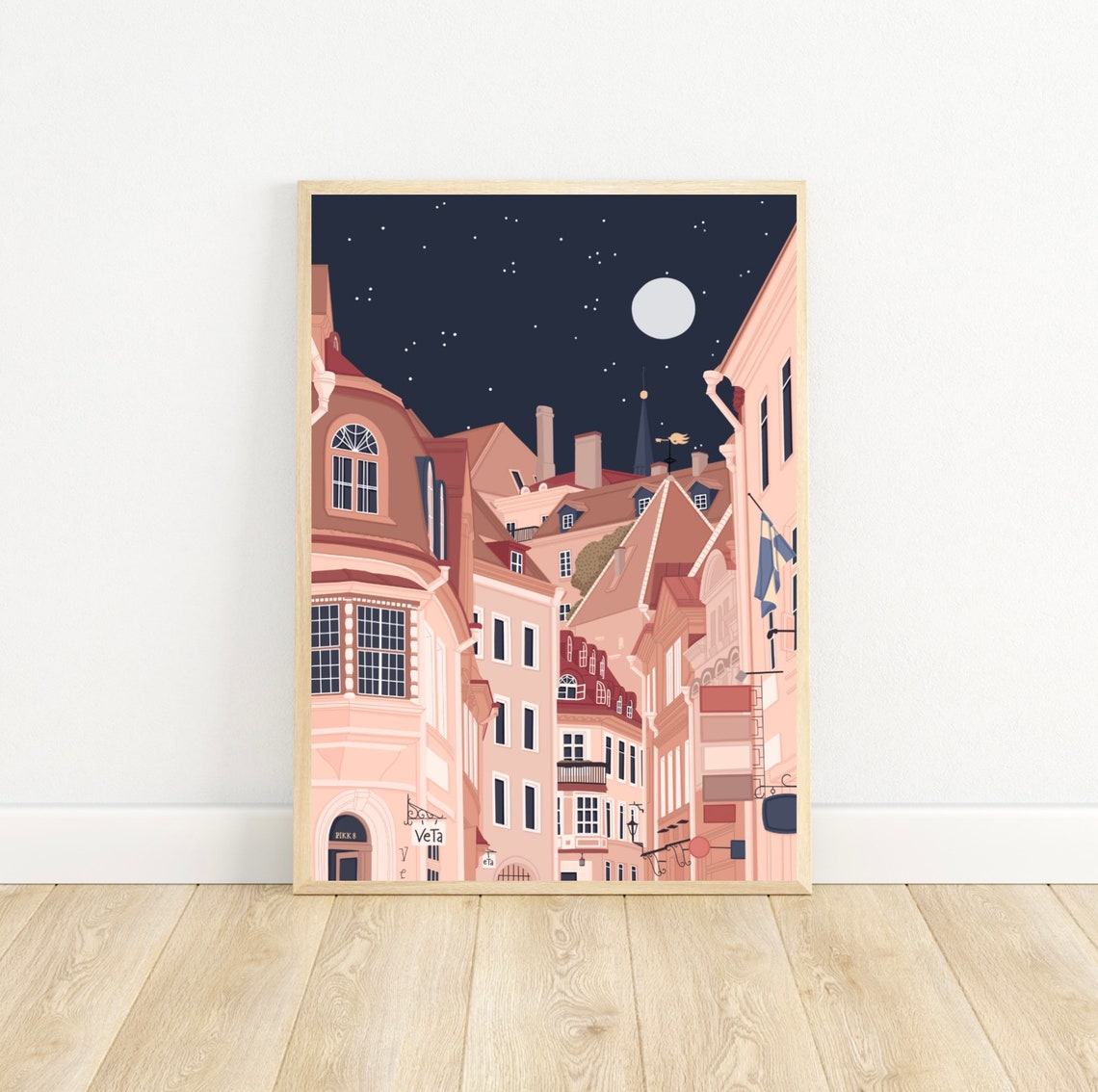 Tallinn Estonia Old Town Street Night Moonlit Sky View Art Print - Image 5
