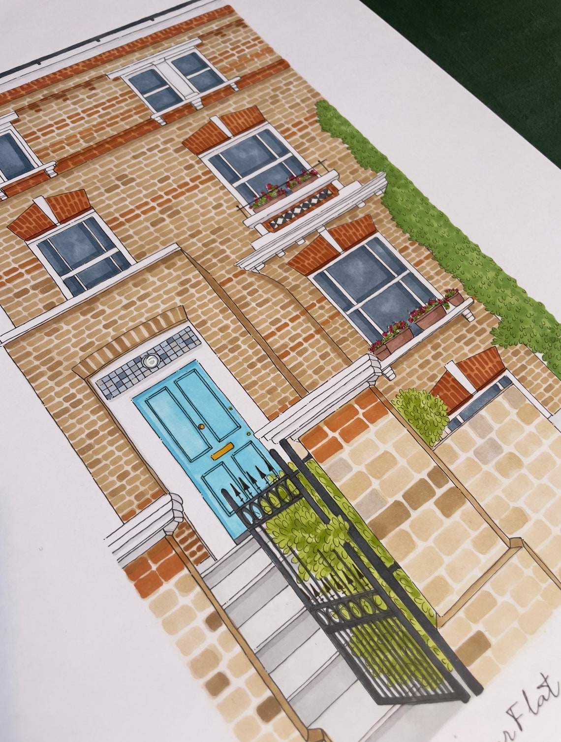 Custom House Portrait Pen and Ink Brick Townhouse Home Decor Print - Image 2