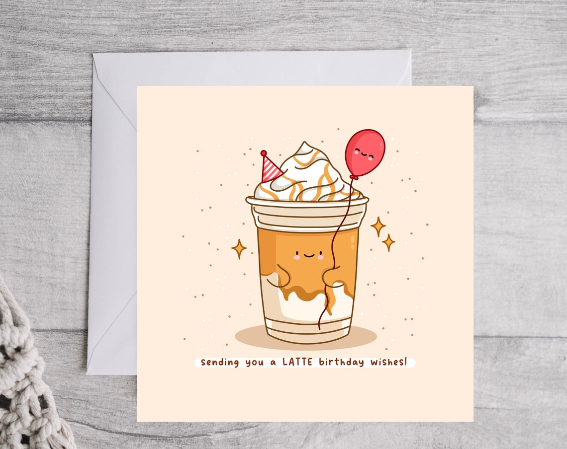 Iced Latte Cup Party Hat Sending A Latte Birthday Wishes Wall Art - Image 4