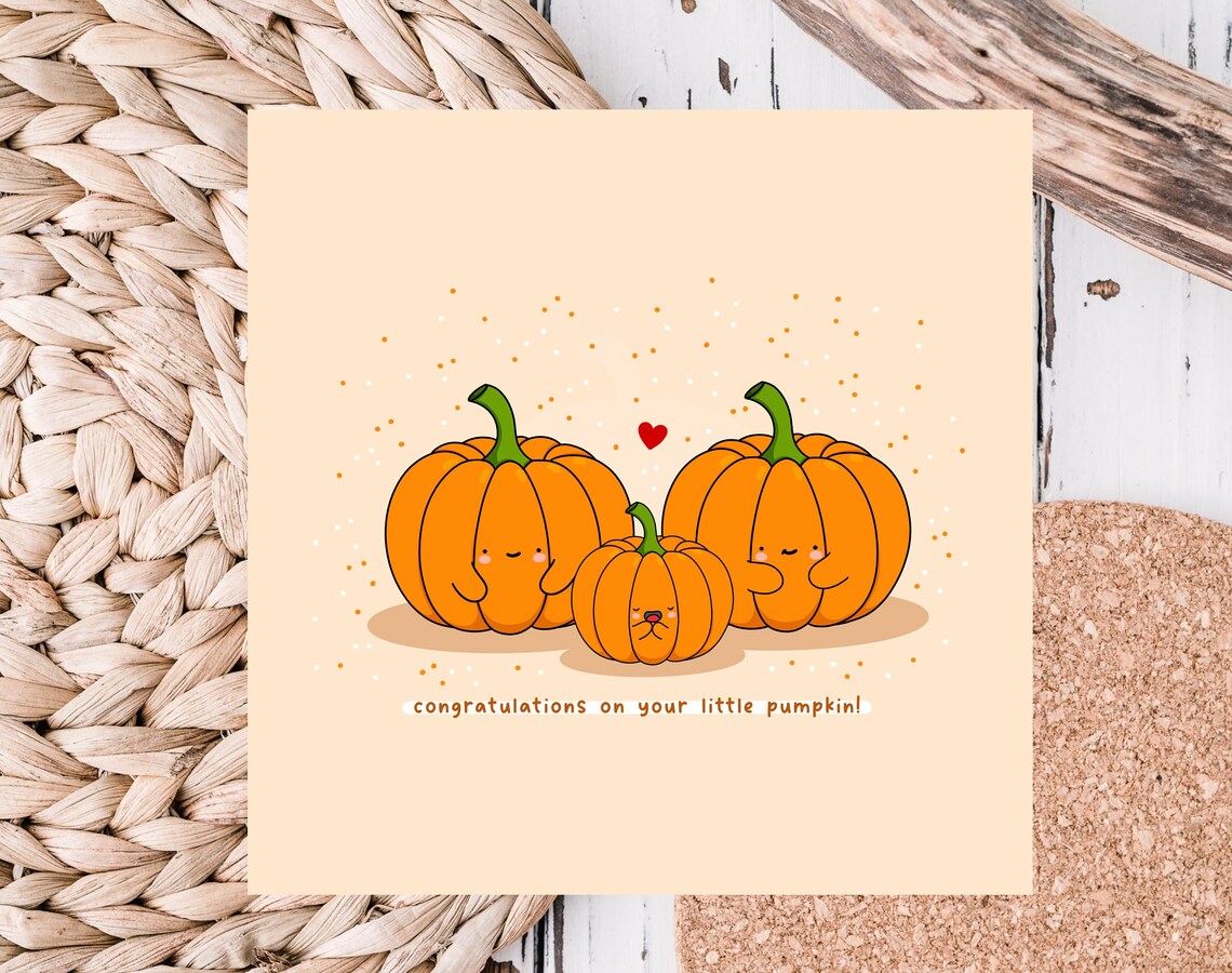 Pumpkin New Baby Card, Kawaii Halloween Art Print - Image 4