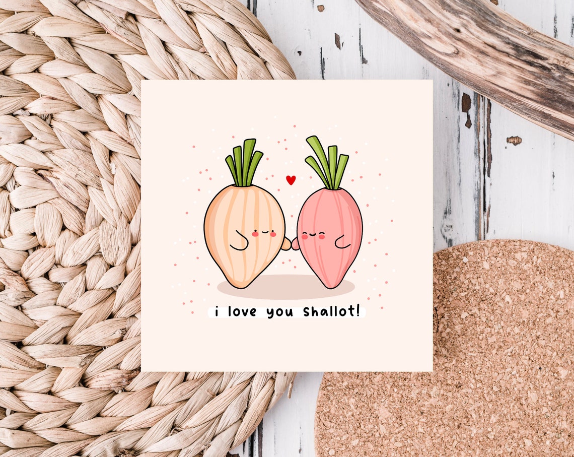 I Love You Shallot Cute Vegetable Onions Pun Illustrated Card Print - Image 2