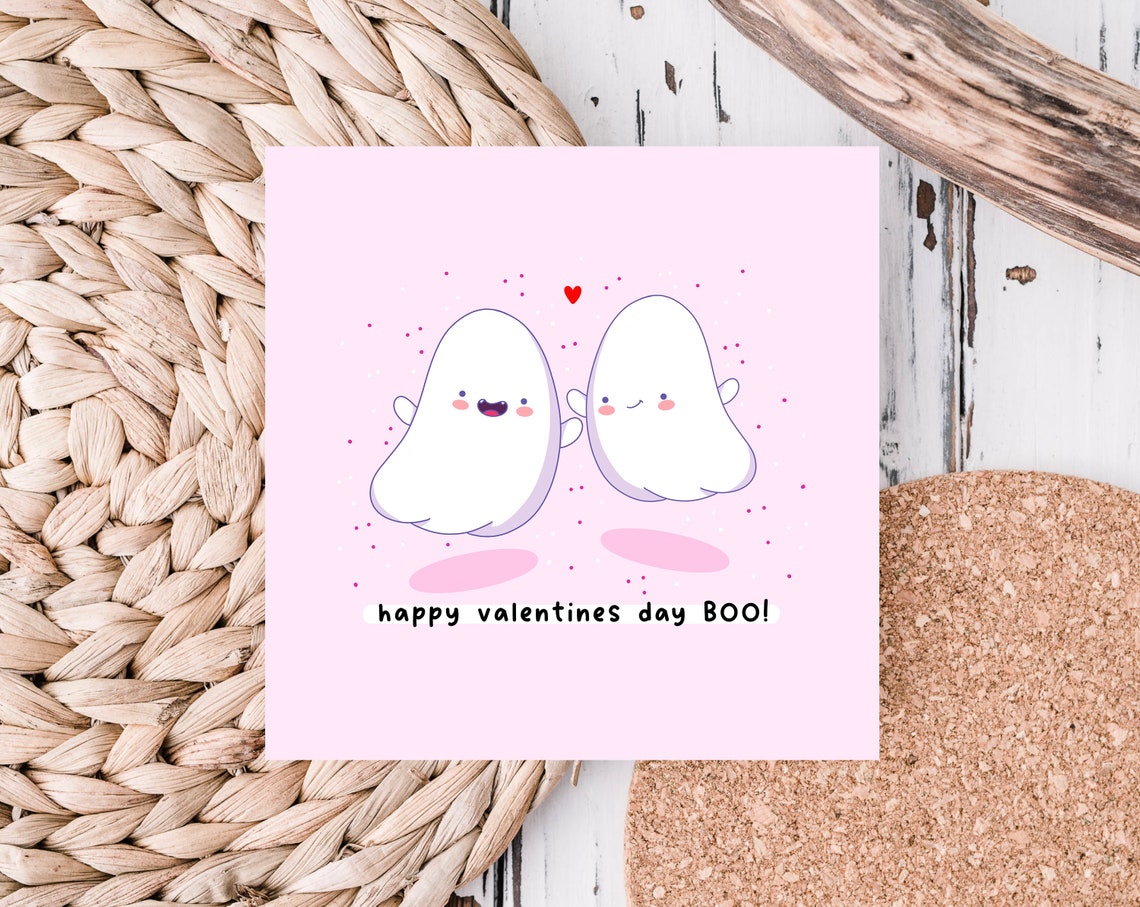 Cute Ghost Pair Happy Valentines Day BOO Pun Kawaii Wall Art - Image 2