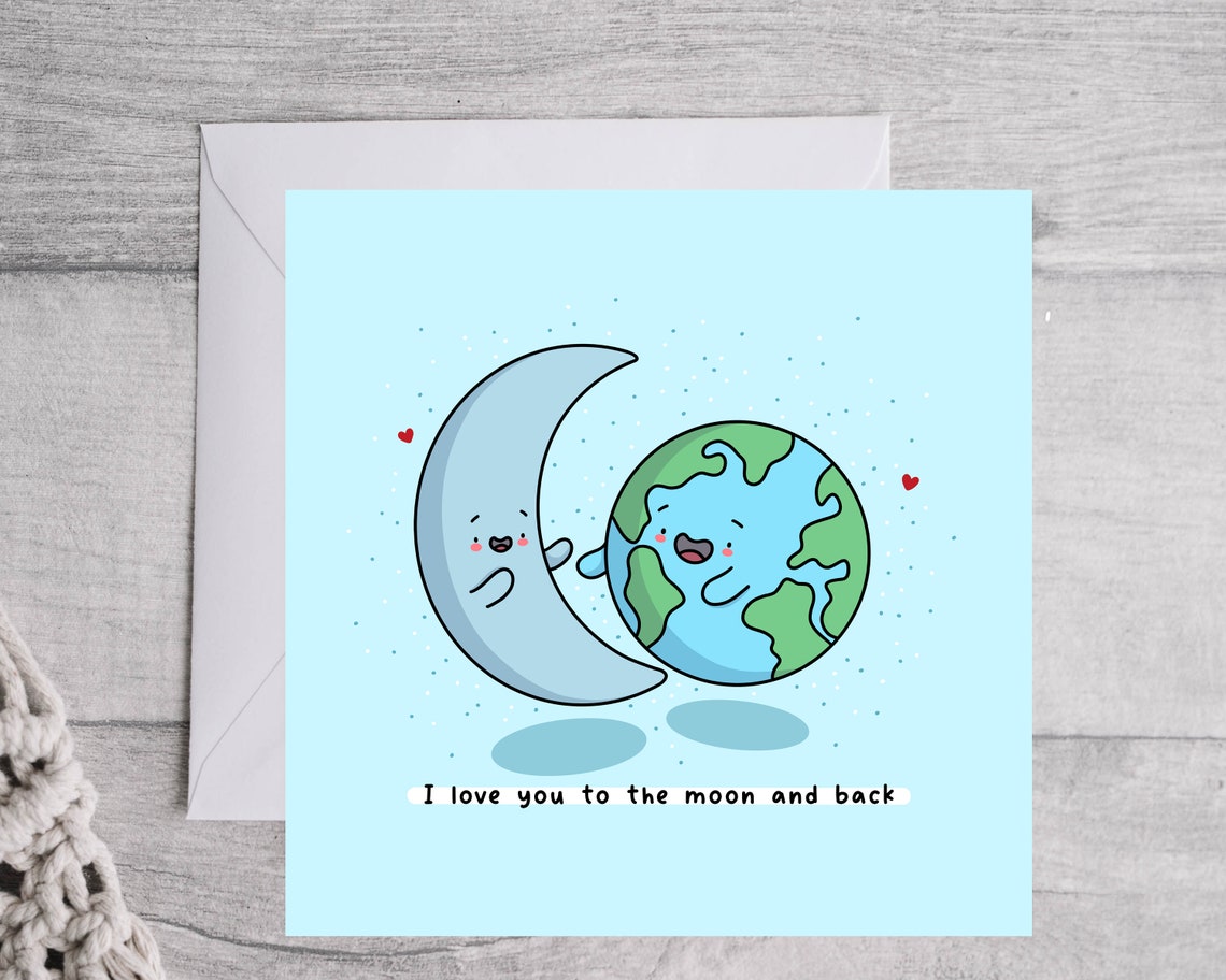 Cute Smiling Moon and Earth I Love You to the Moon Card Print - Image 4