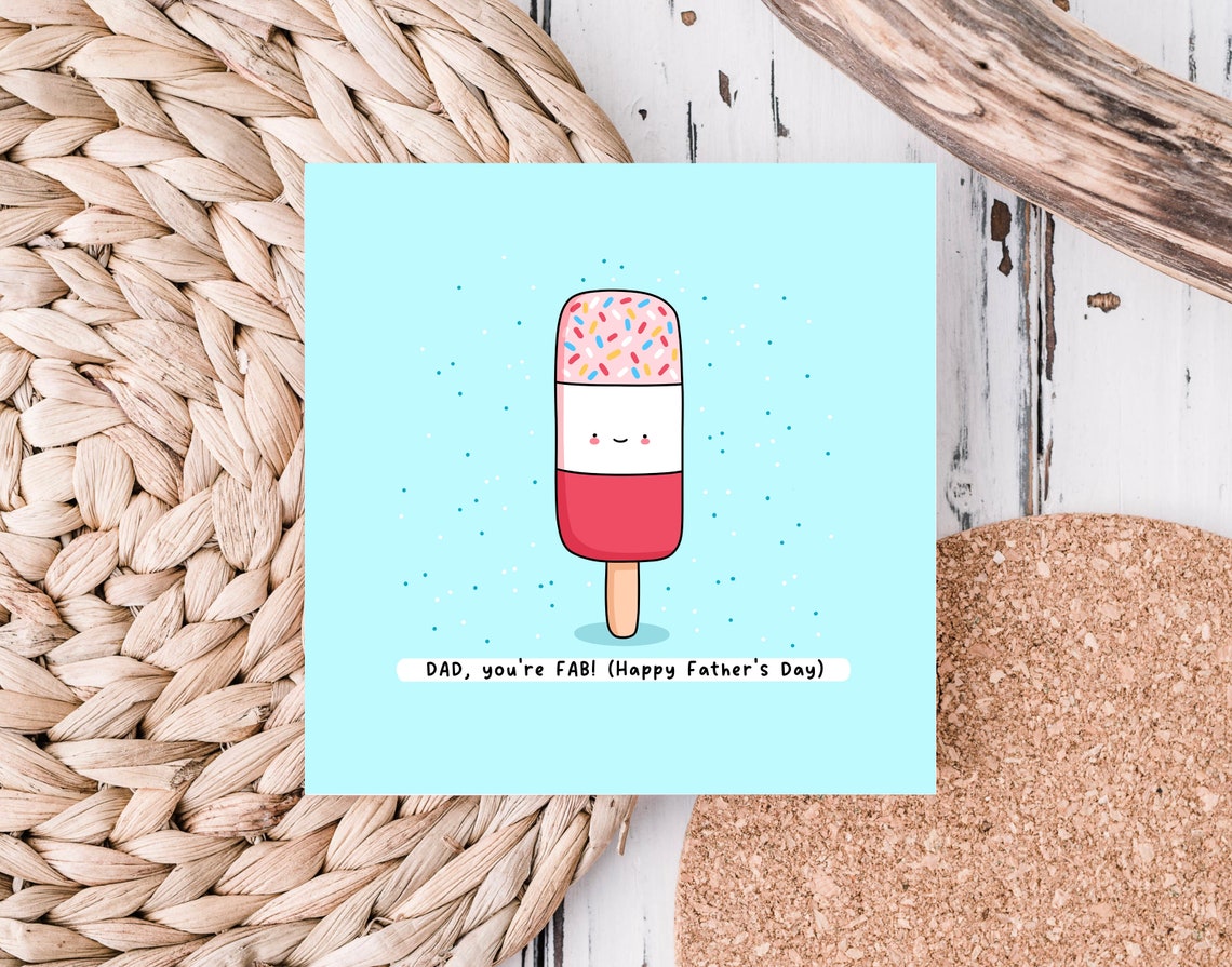 Kawaii Fab Ice Lolly Fathers Day Pun Poster with Dad Youre Fab - Image 3