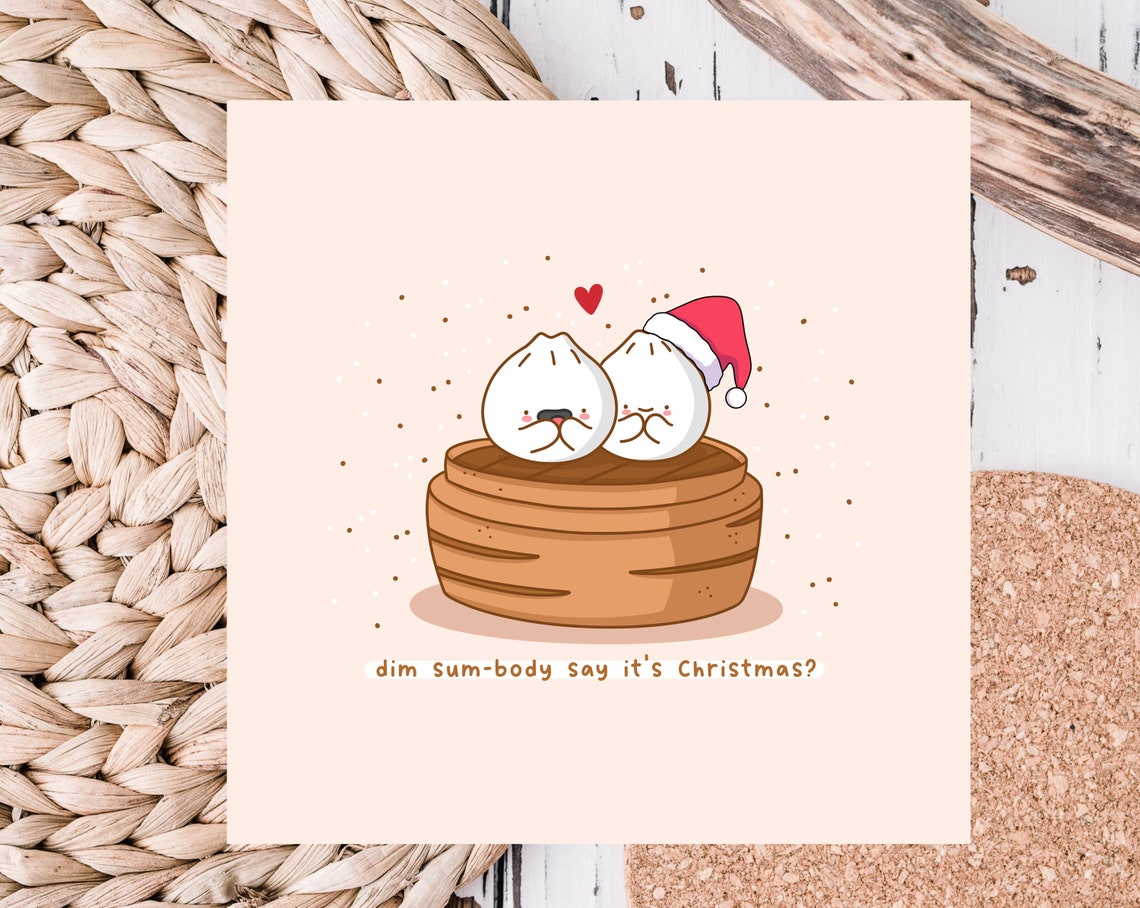Kawaii Dim Sum Bao Steamer Christmas Pun Poster with Santa Hat - Image 3