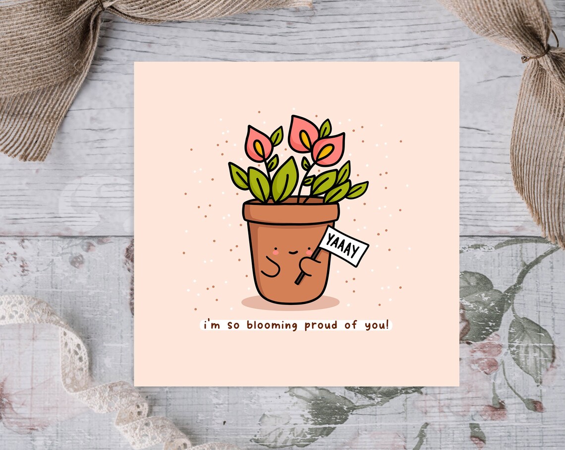 Flower Pot Waving YAAAY Sign So Blooming Proud Of You Pun Wall Art - Image 4