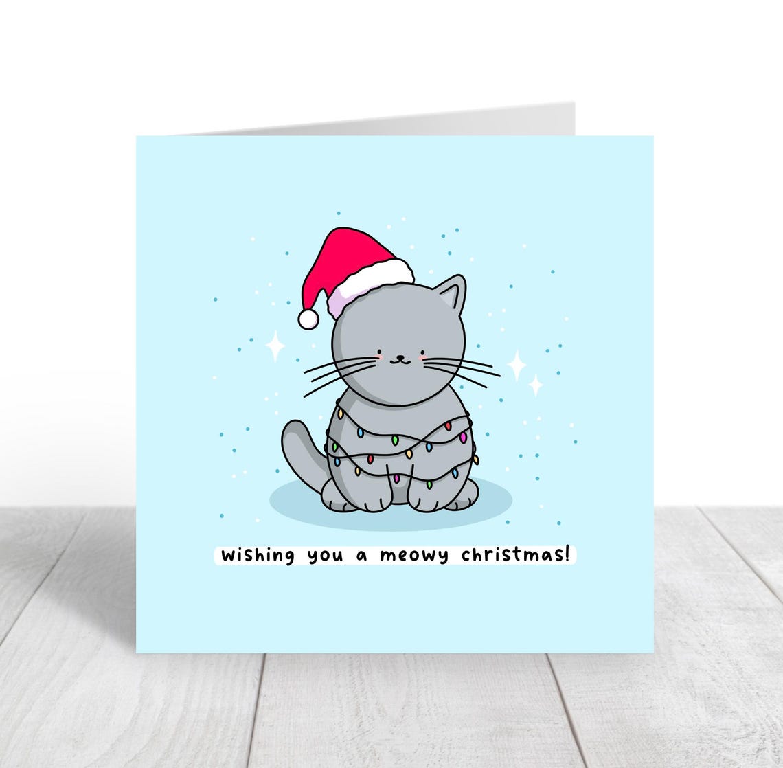 Wishing You A Meowy Christmas Kawaii Grey Cat Santa Hat Poster - Image 2