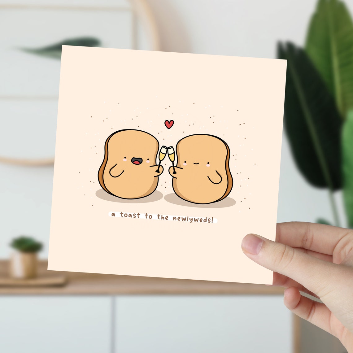 Toasting Bread Slices Happy Newlyweds Wedding Card Cute Print - Image 5