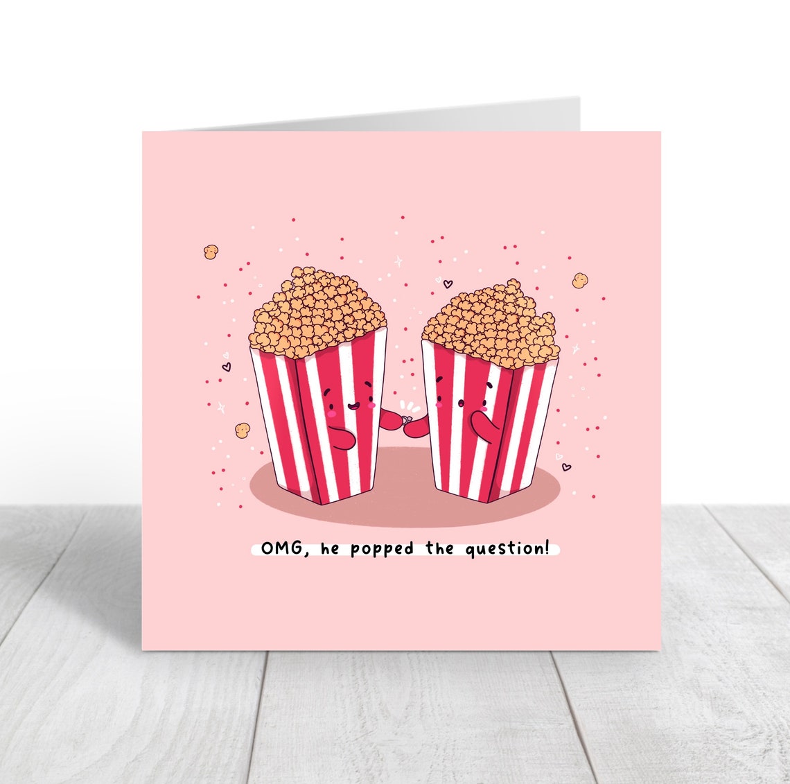 Popcorn Couple Popped the Question Engagement Card Cute Print - Image 5