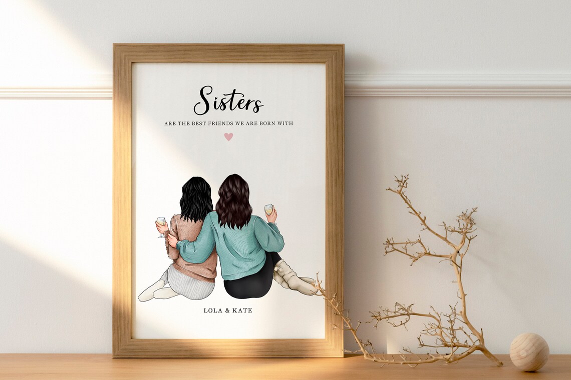 Sisters Portrait Personalized Gift, Sibling Illustration