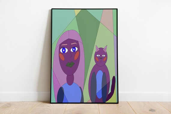 Abstract Painting Cat Wall Artessentials Purple Hotel Decoration Art