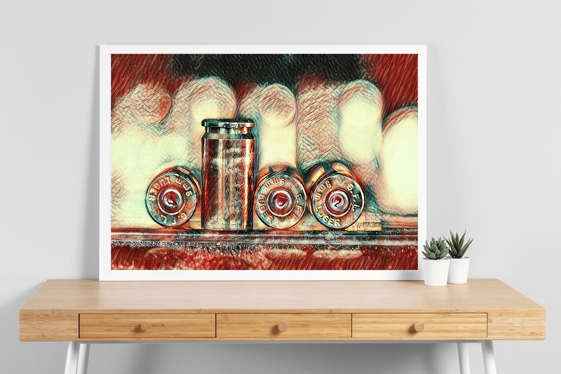 Spent Bullet Casings Still Life Red Copper Tones Rustic Man Cave Art Poster