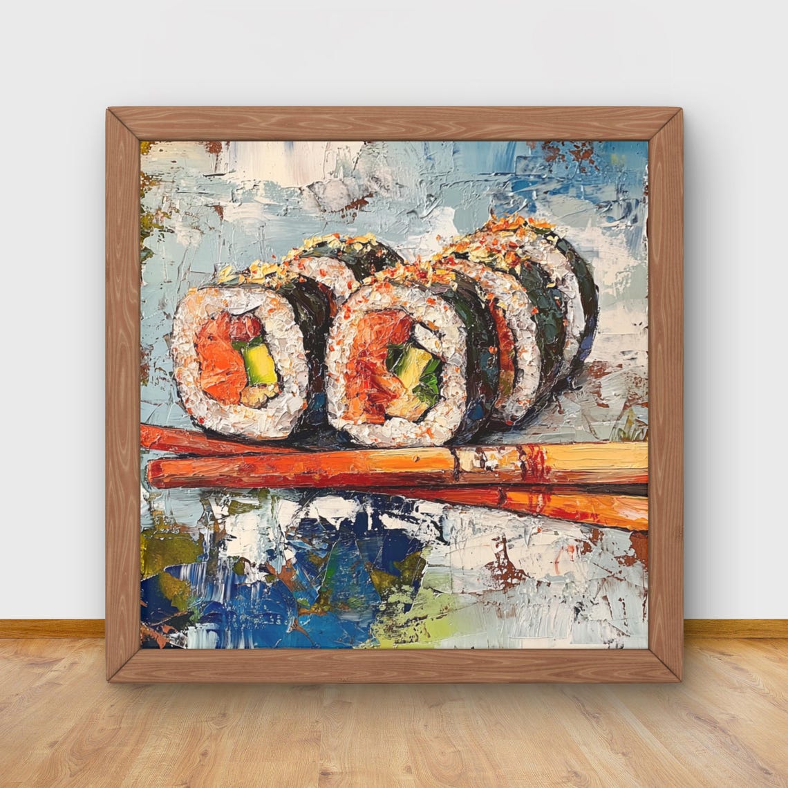 Sushi Rolls Impasto Oil Painting Japanese Kitchen Decor Poster