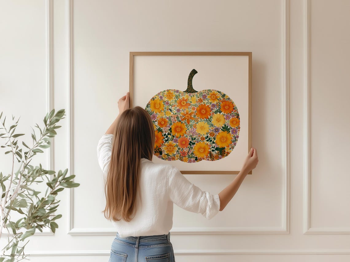 Fall Pumpkin Orange Yellow Flower Bouquet Autumn Harvest Decor Poster