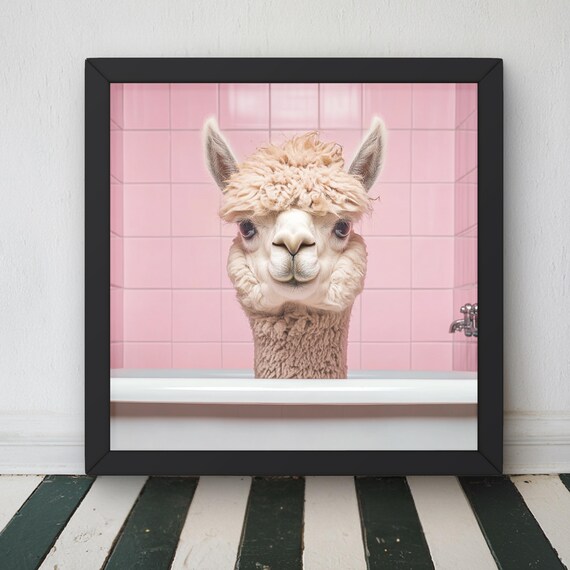 Cute Alpaca Bathroom Art Print, Fun Animal Decor