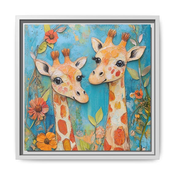 Whimsical Nursery Print Wall Art Boho Decor Floral Giraffe Painting Multicolor Safari Kid Room