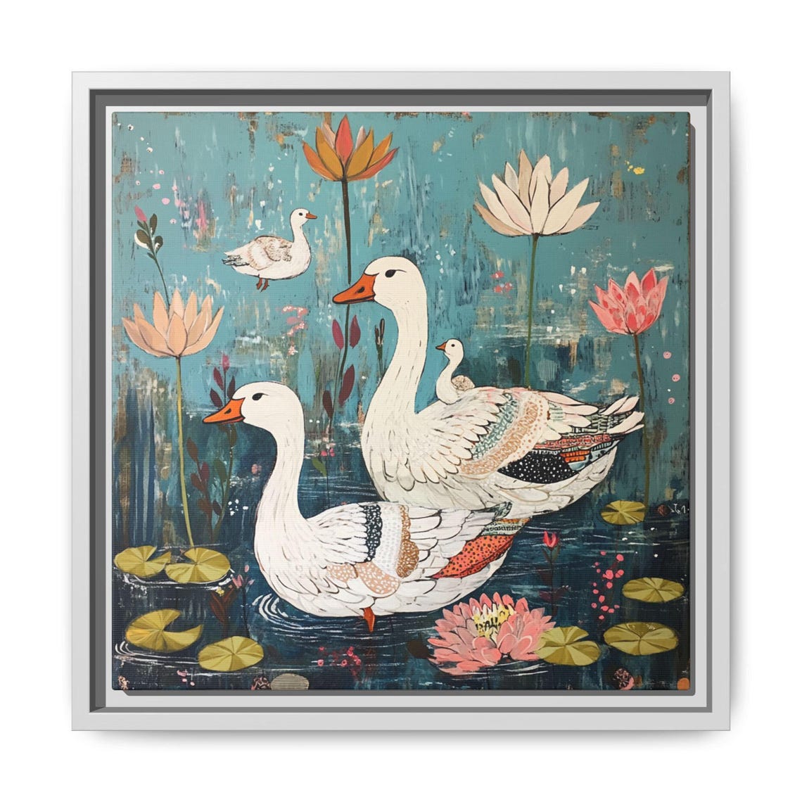 Whimsical Nursery Print Wall Art Boho Decor Floral Geese Painting Multicolor Safari Kids Room