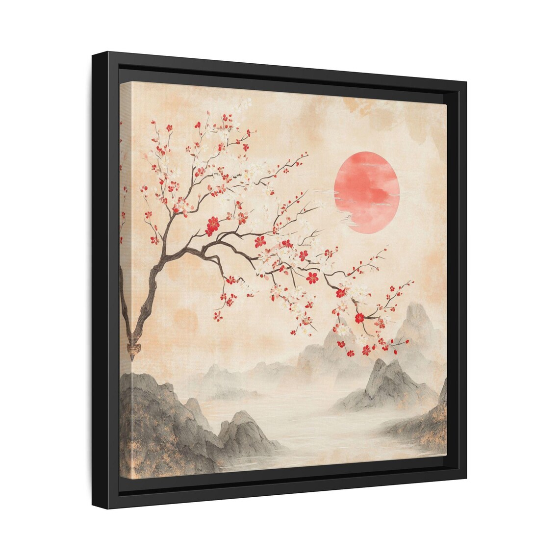 Serene Pink Landscape Japandi Art, Romantic Decor - Image 2