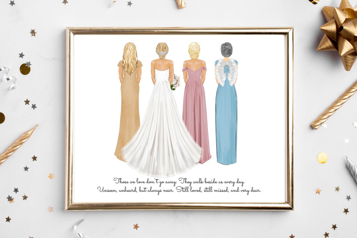 Personalized Bride And Family Portrait Art Mother Sister Grandmother Of Bride Custom Wedding Art Marriage Gift Mom Daughter