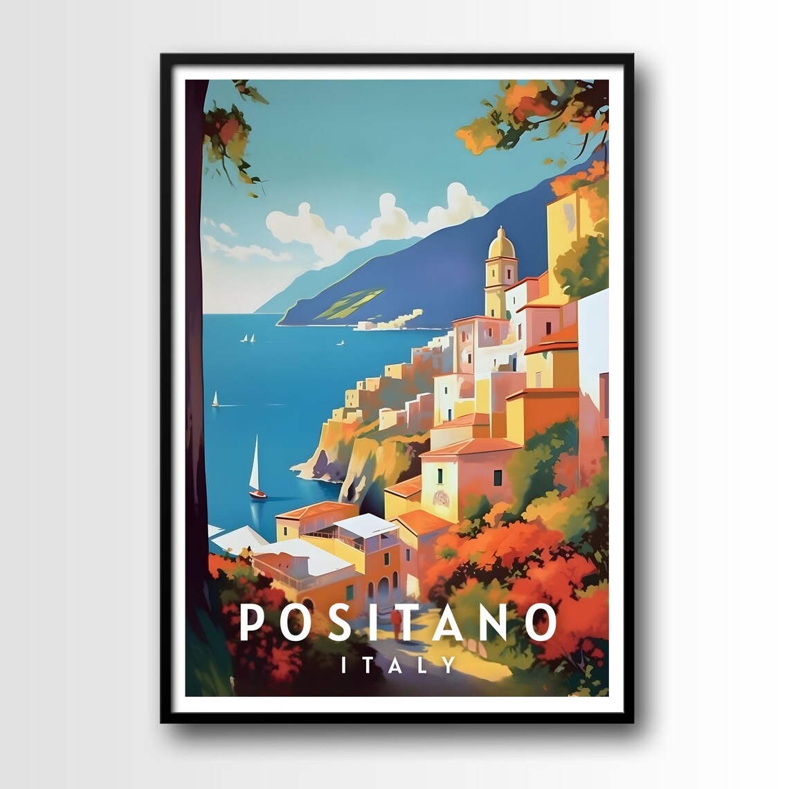Positano Italy Cliffside Village Amalfi Coast View Travel Poster