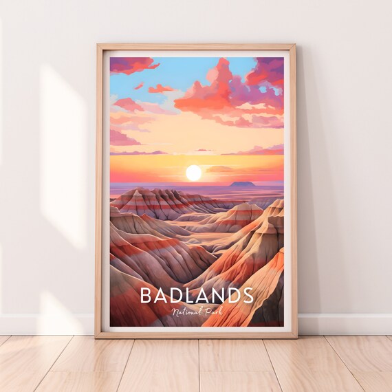 Badlands National Park Sunrise Canyon Vista Desert Travel Poster