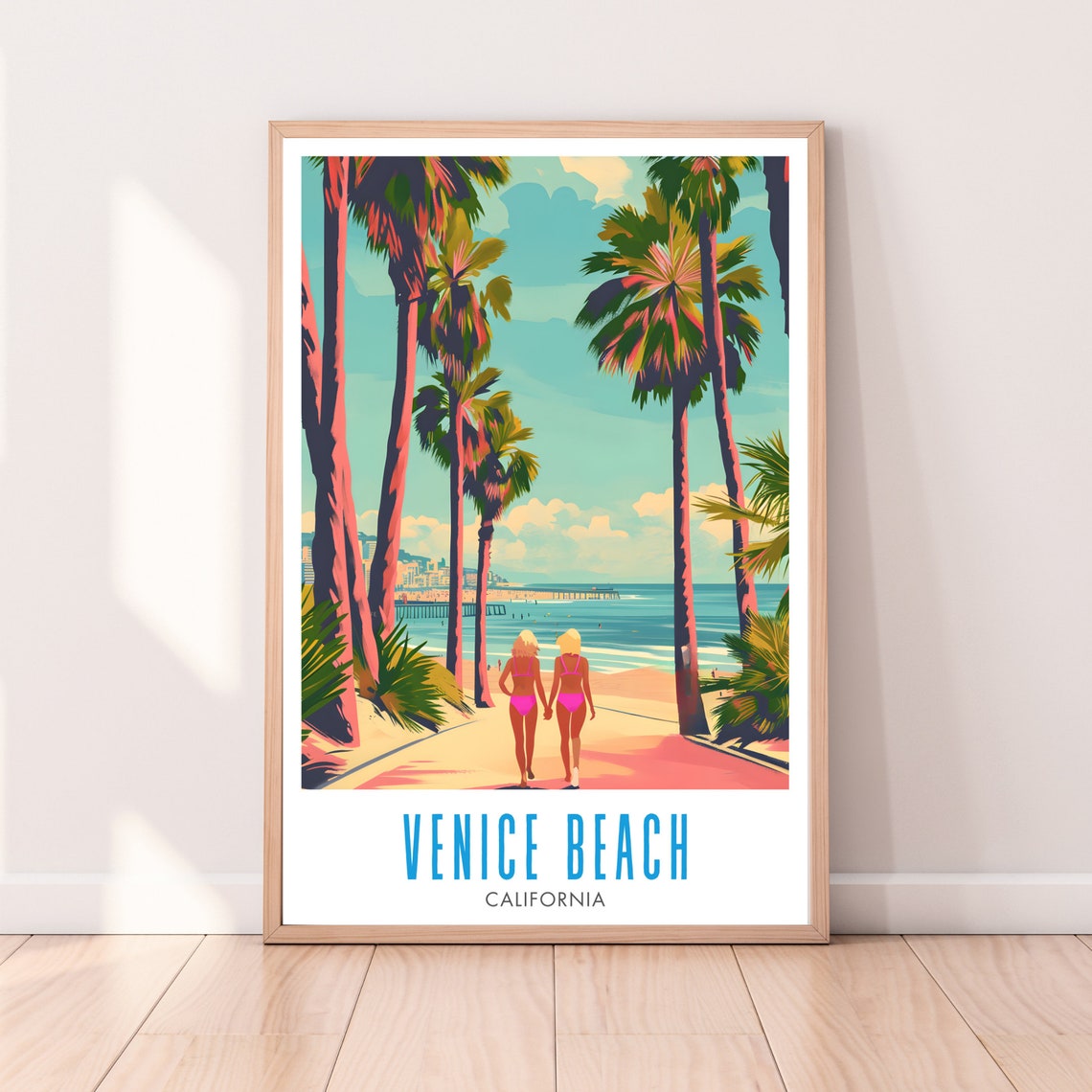 Venice Beach California Retro Palm Path Beach Day Summer Travel Poster