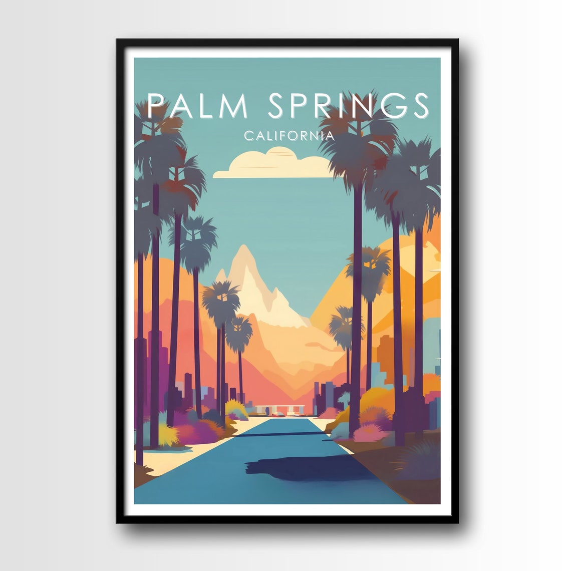 Palm Springs California Palm Lined Avenue Mountain Travel Poster