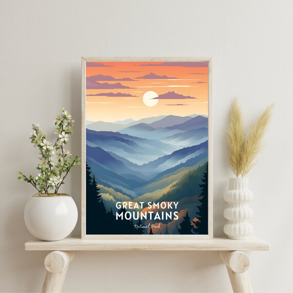Great Smoky Mountains National Park Sunset Ridges Travel Poster