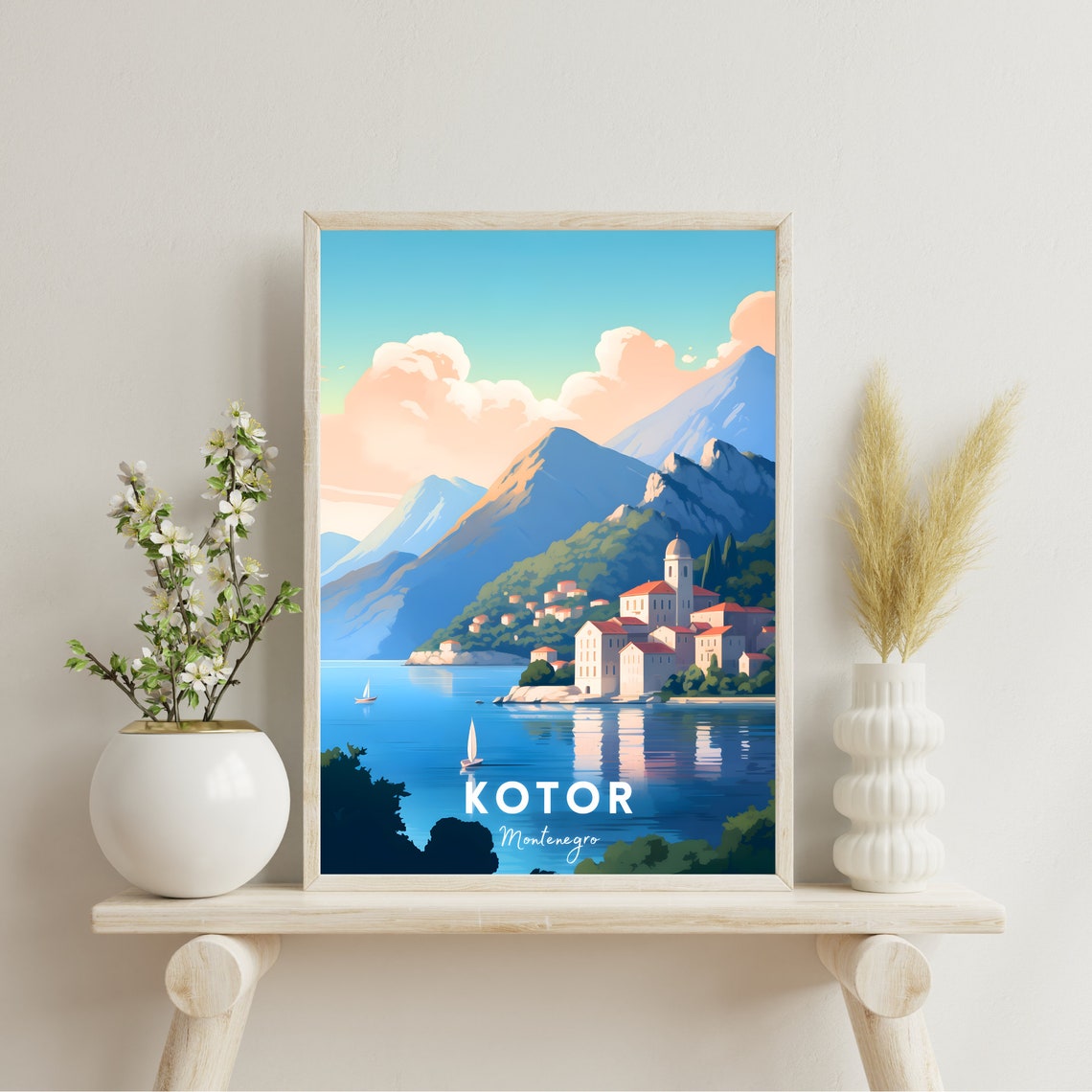 Kotor Montenegro Bay Sailing Boats Adriatic Retro Travel Poster - Image 2