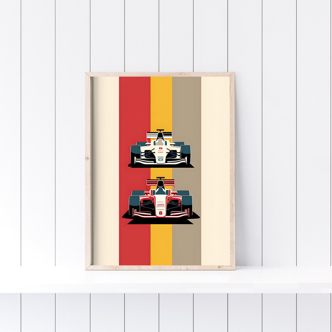 Formula One Duel Front View Two Racing Cars Poster Art Decor - Image 2