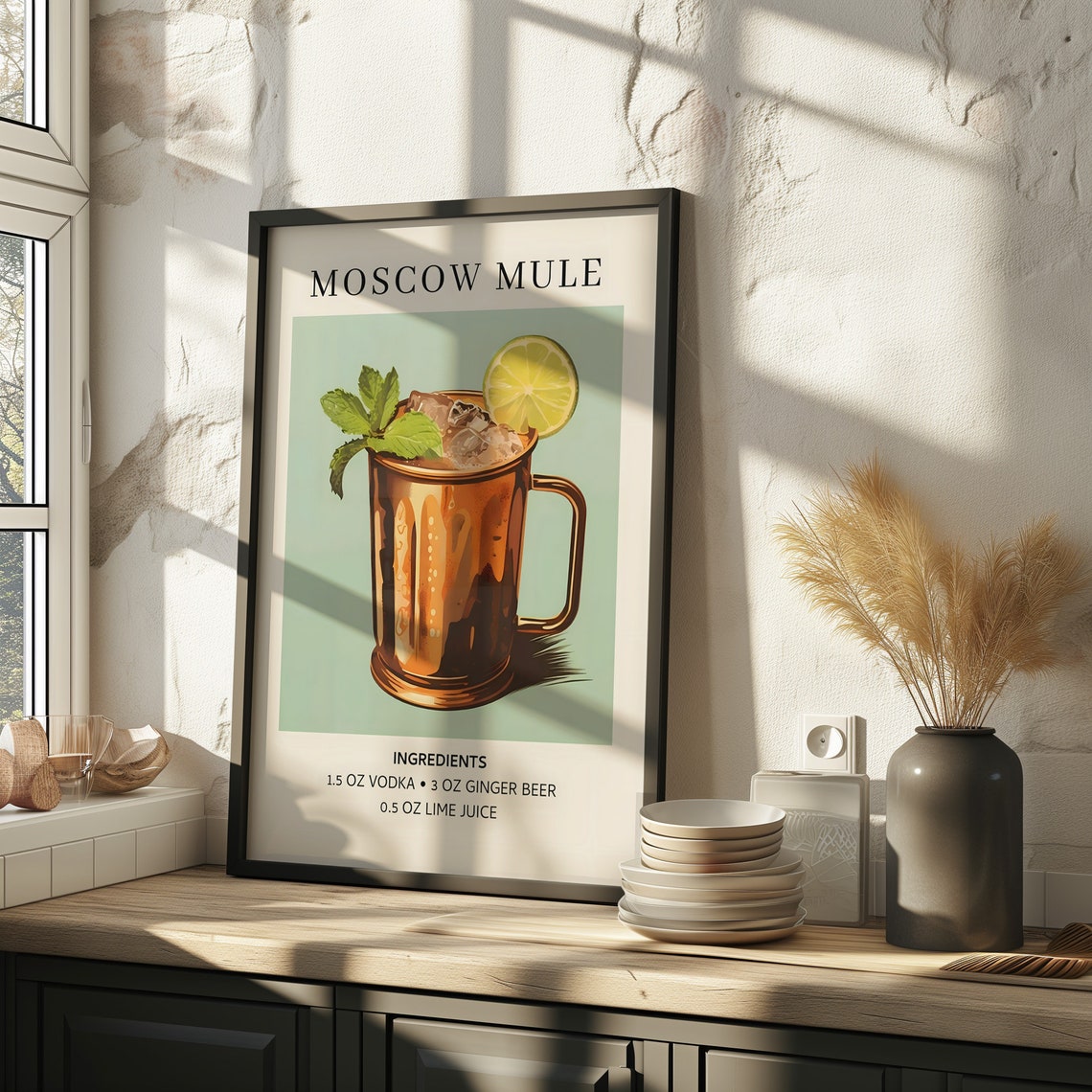 Moscow Mule Copper Mug Cocktail Recipe Art Print Bar Wall Decor
