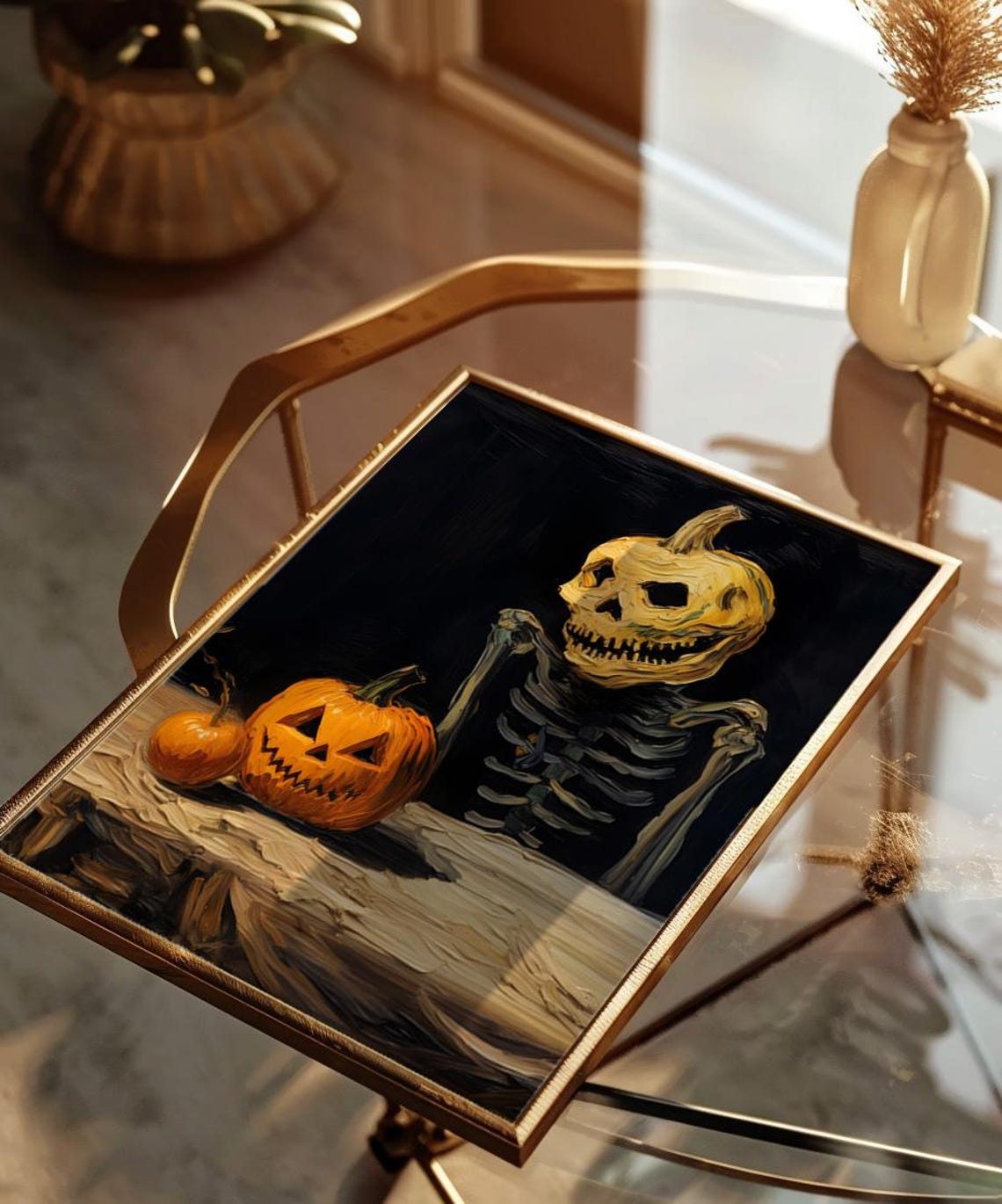 Dark Pumpkin Head Skeleton With Jack O Lanterns Halloween Poster - Image 4