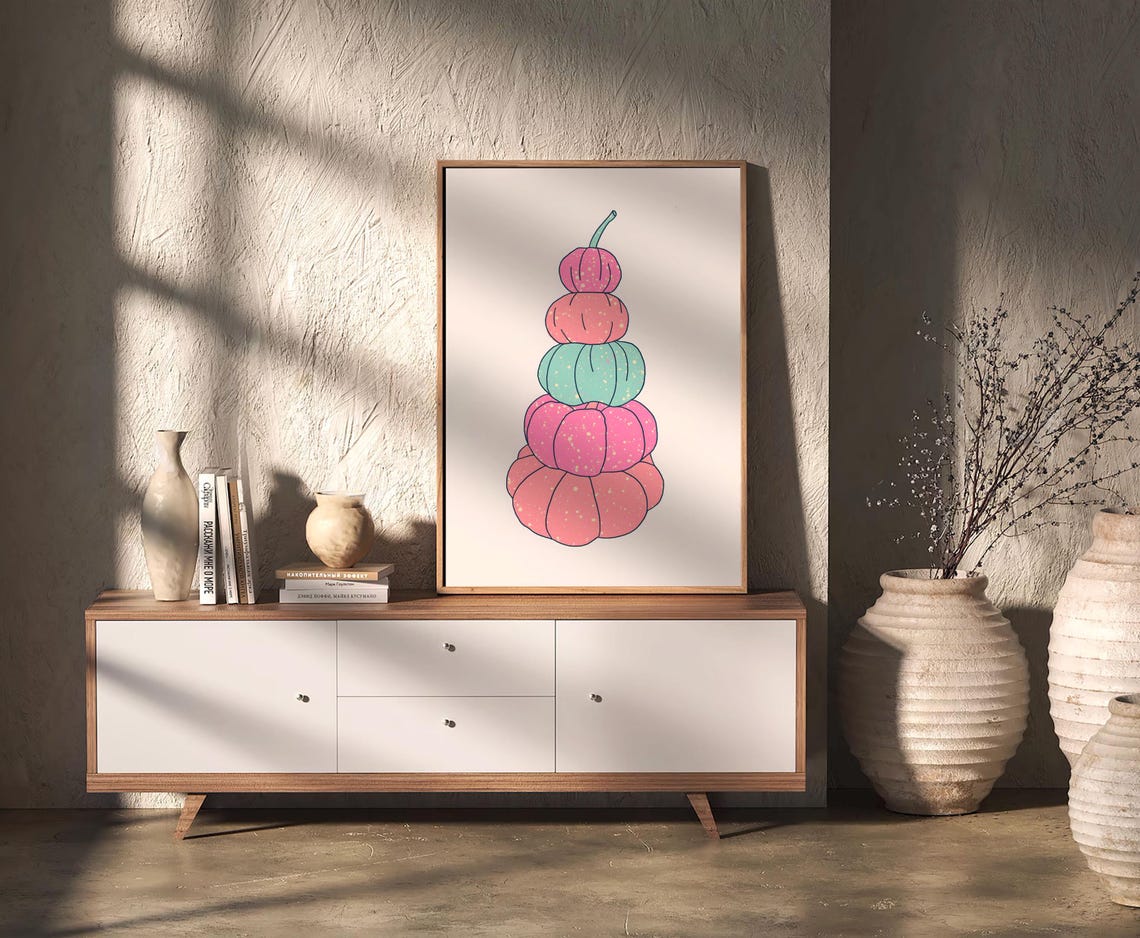 Cute Pastel Stacked Pumpkins Pink Preppy Fall Halloween Poster - Image 2