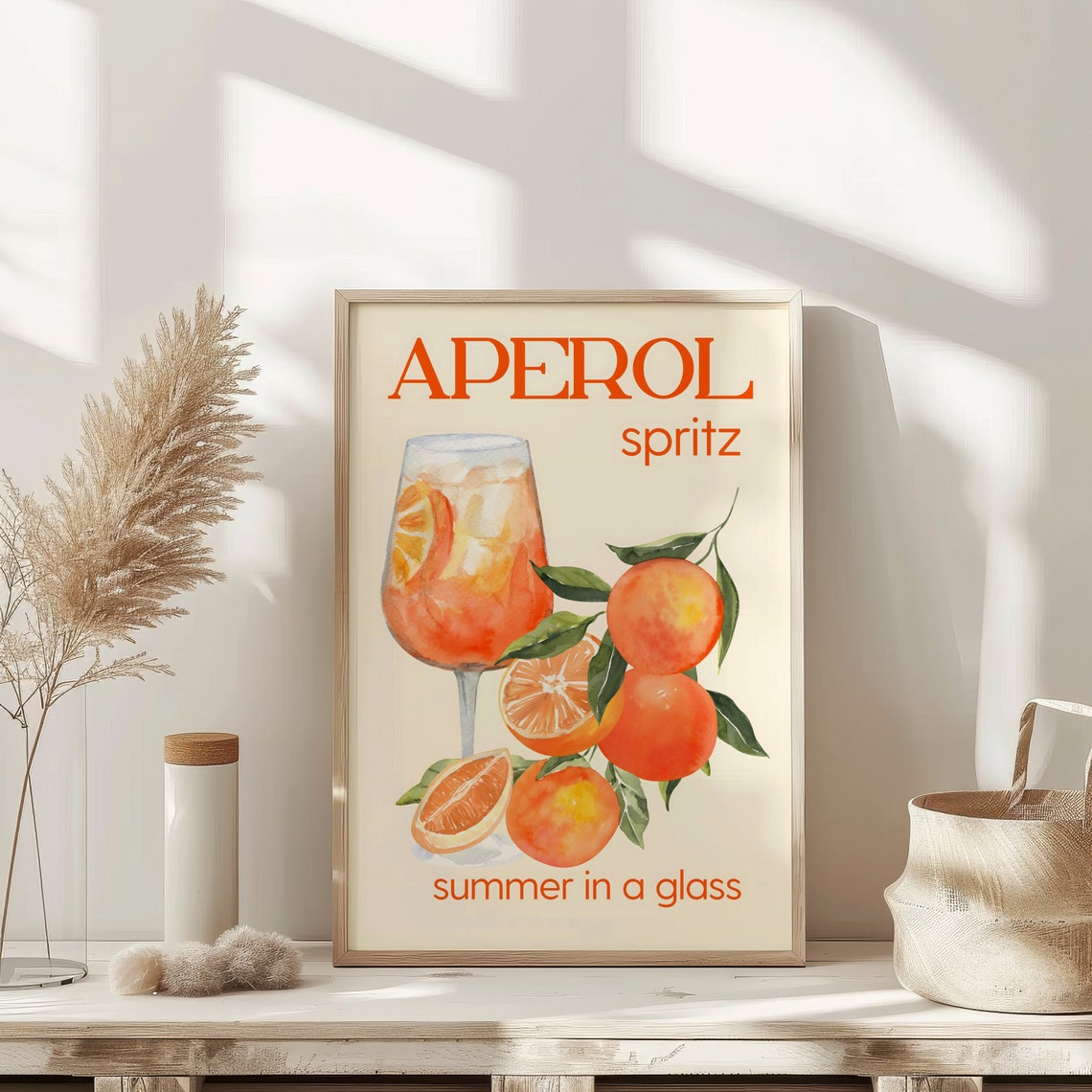 Aperol Spritz Watercolor Oranges Summer In A Glass Retro Poster