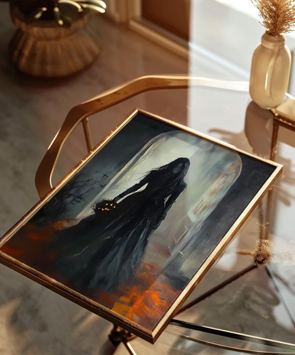 Gothic Veiled Woman Pumpkin Bouquet Dark Elegant Halloween Poster - Image 3