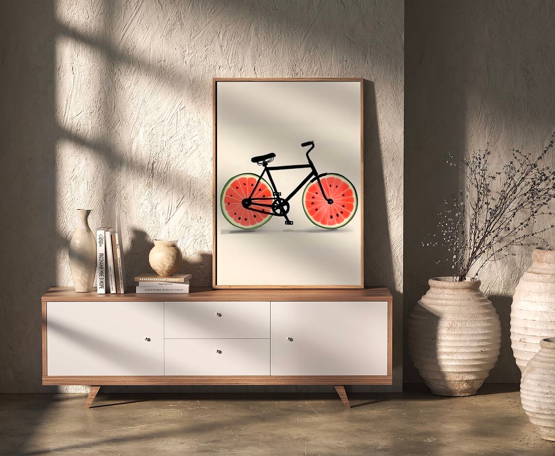 Watermelon Bicycle Vintage Kitchen Art Print - Image 3