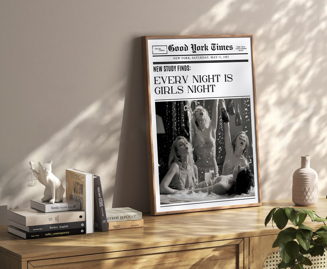 Every Night Is Girls Night Newspaper Print Trendy Dorm Room Decor
