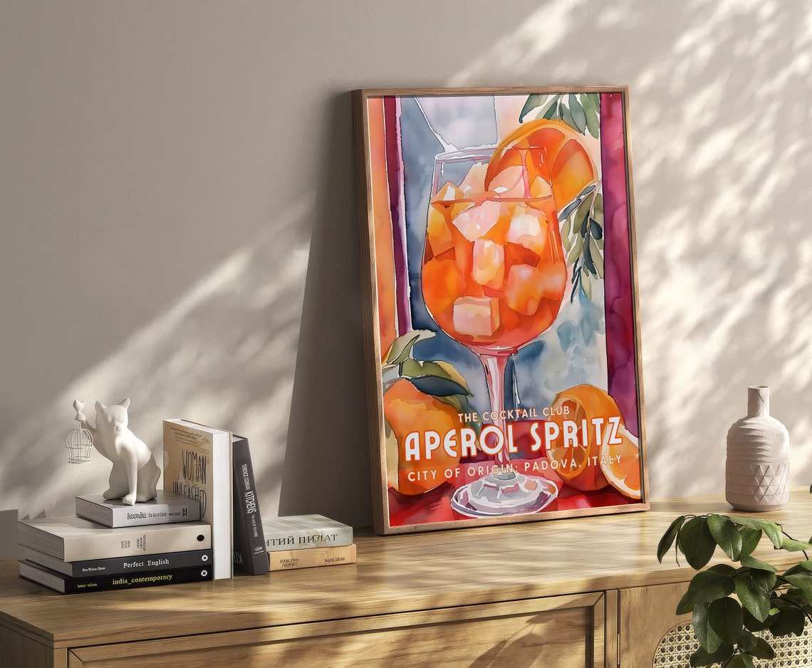 Aperol Spritz Cocktail Club Padova Italy Watercolor Wall Art - Image 3