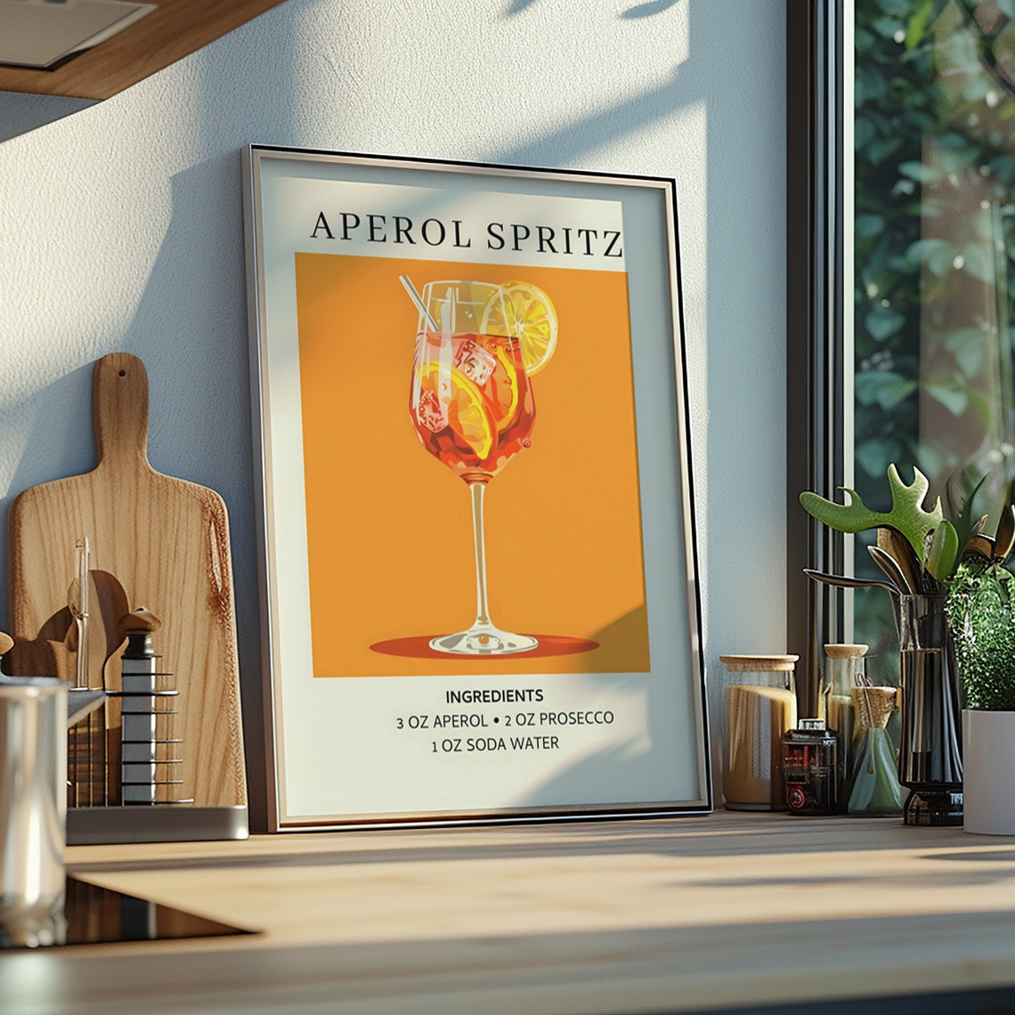 Aperol Spritz Cocktail Recipe Art Print Orange Kitchen Bar Decor - Image 2