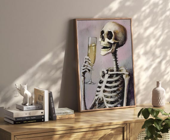 Skeleton Halloween Decoration Poster Vintage Dark Academia Print Retro Decor Apartment Moody Wall Art Instant