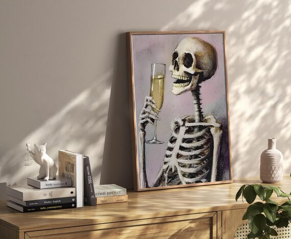 Skeleton Toasting With Champagne Gothic Party Portrait Poster