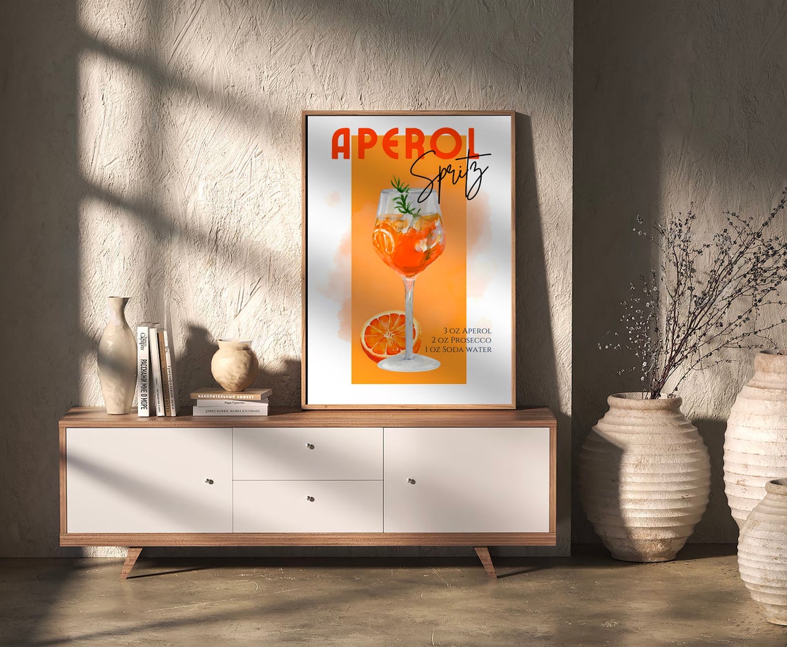 Aperol Spritz Cocktail Recipe Orange Kitchen Happy Decor Wall Art - Image 2