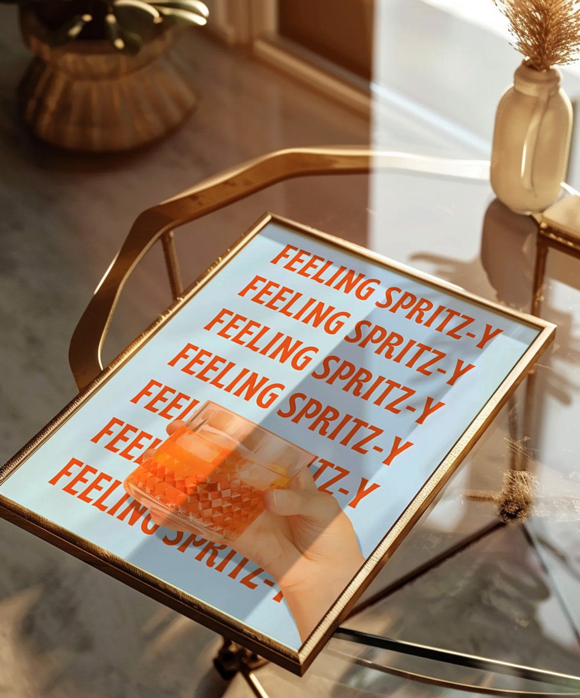 Feeling Spritz Y Retro Orange Cocktail Bar Cart Quote Poster - Image 3