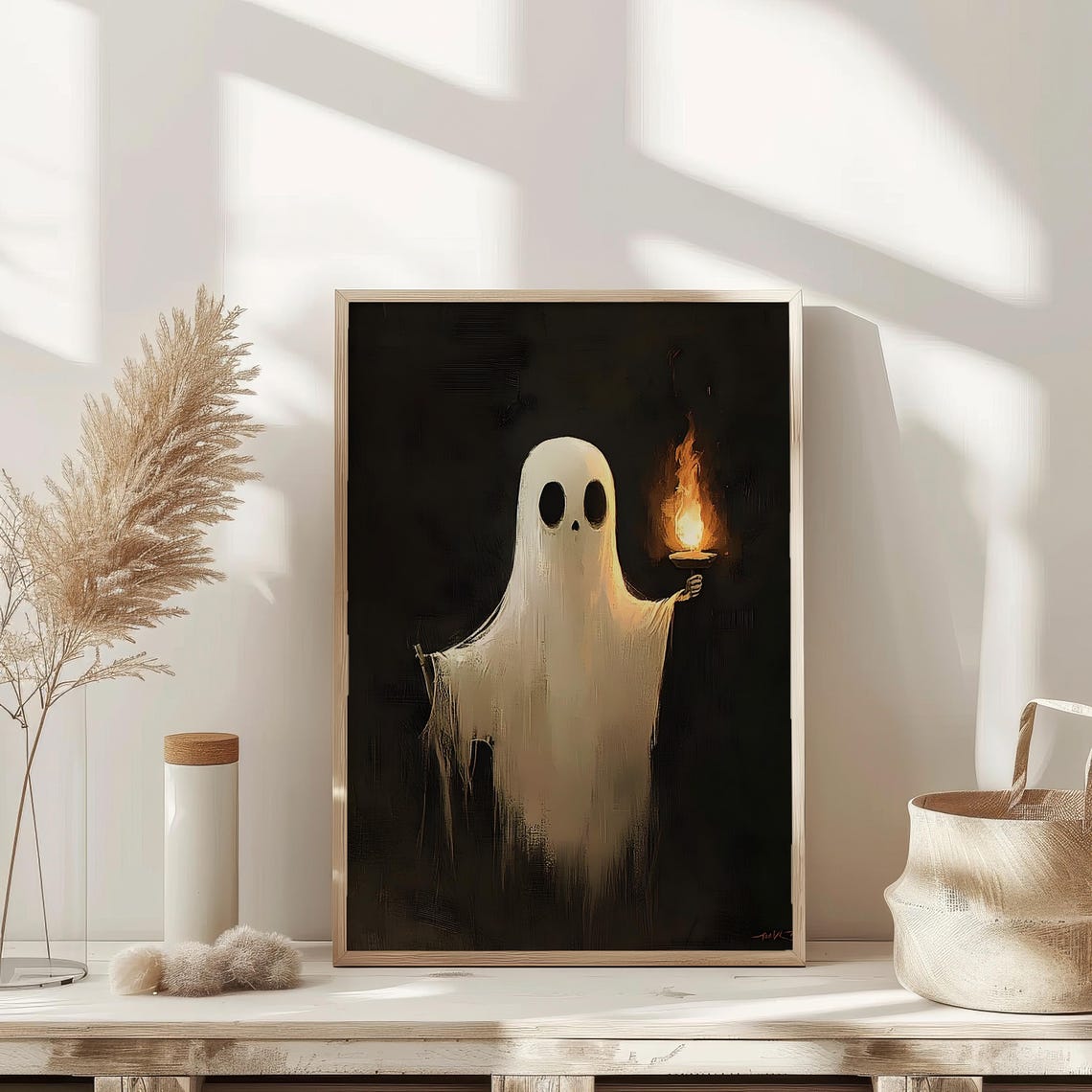 Halloween Ghost Holding Candle Vintage Dark Moody Oil Painting Poster - Image 2