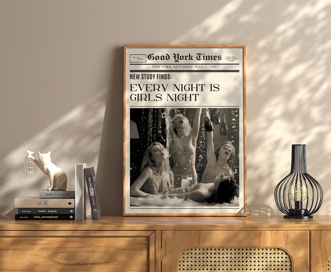 Every Night Is Girls Night Newspaper Print Trendy Dorm Room Decor - Image 3
