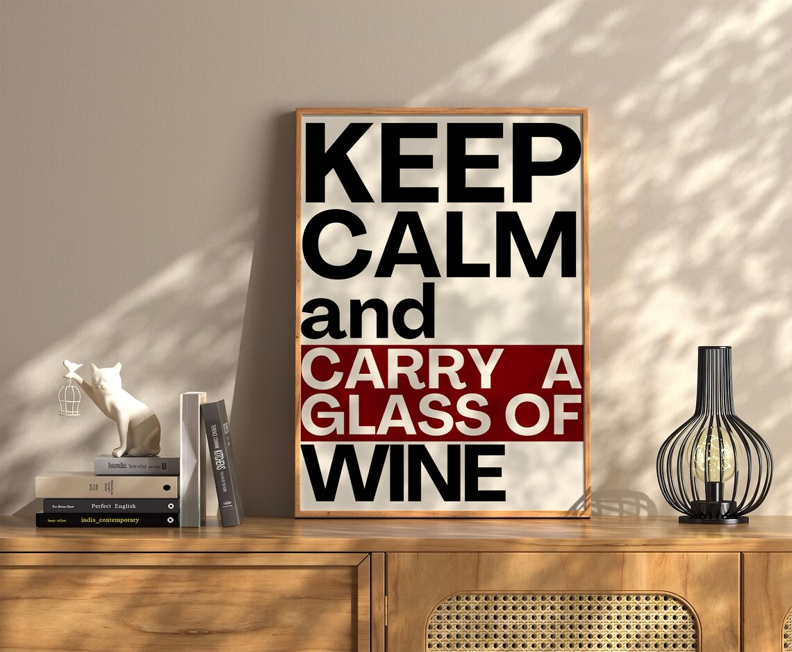 Keep Calm And Carry A Glass Of Wine Bold Red Typography Poster - Image 2
